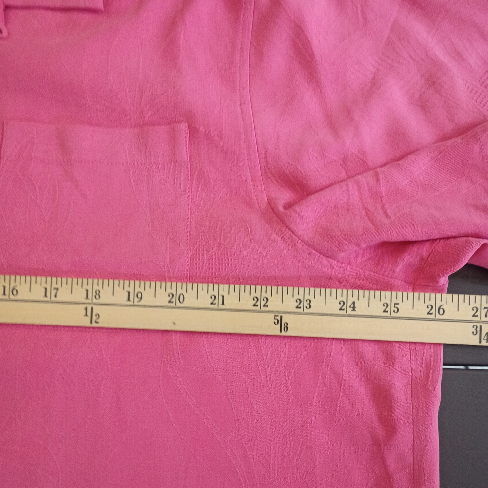 Tommy Bahama Vibrant Pink Shirt with Shell Buttons. Embossed Palm Trees - Picture 7 of 7